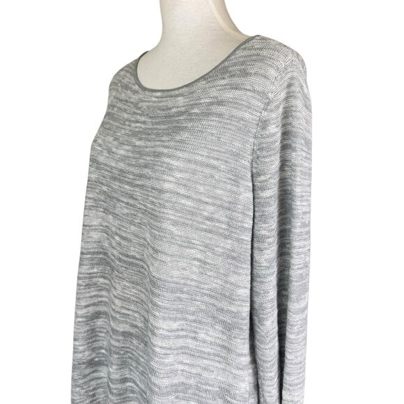 Eileen Fisher Gray Long Sleeve Knit Organic Cotton Linen Blend High Low Shirt - Picture 5 of 11